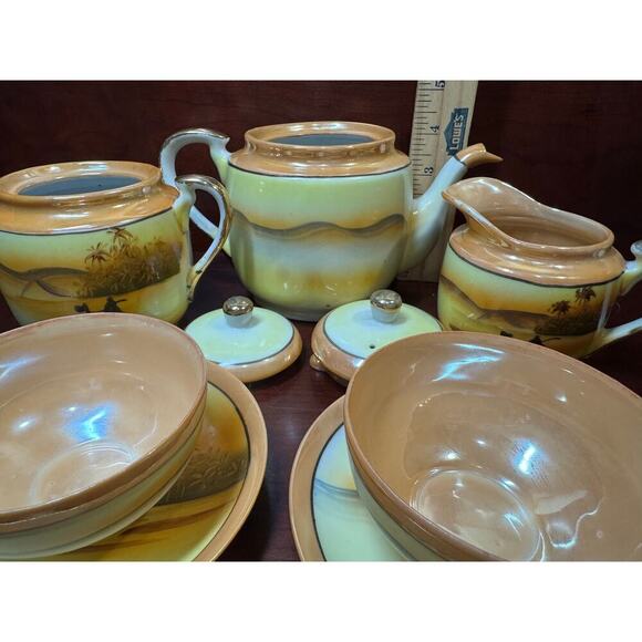 Antique Lustre Egyptian Revival Desert Scene Tea Set 1920s Jap313 From Japan - Picture 10 of 12